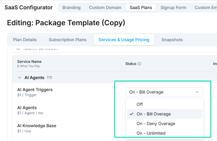 Per-Service Customization